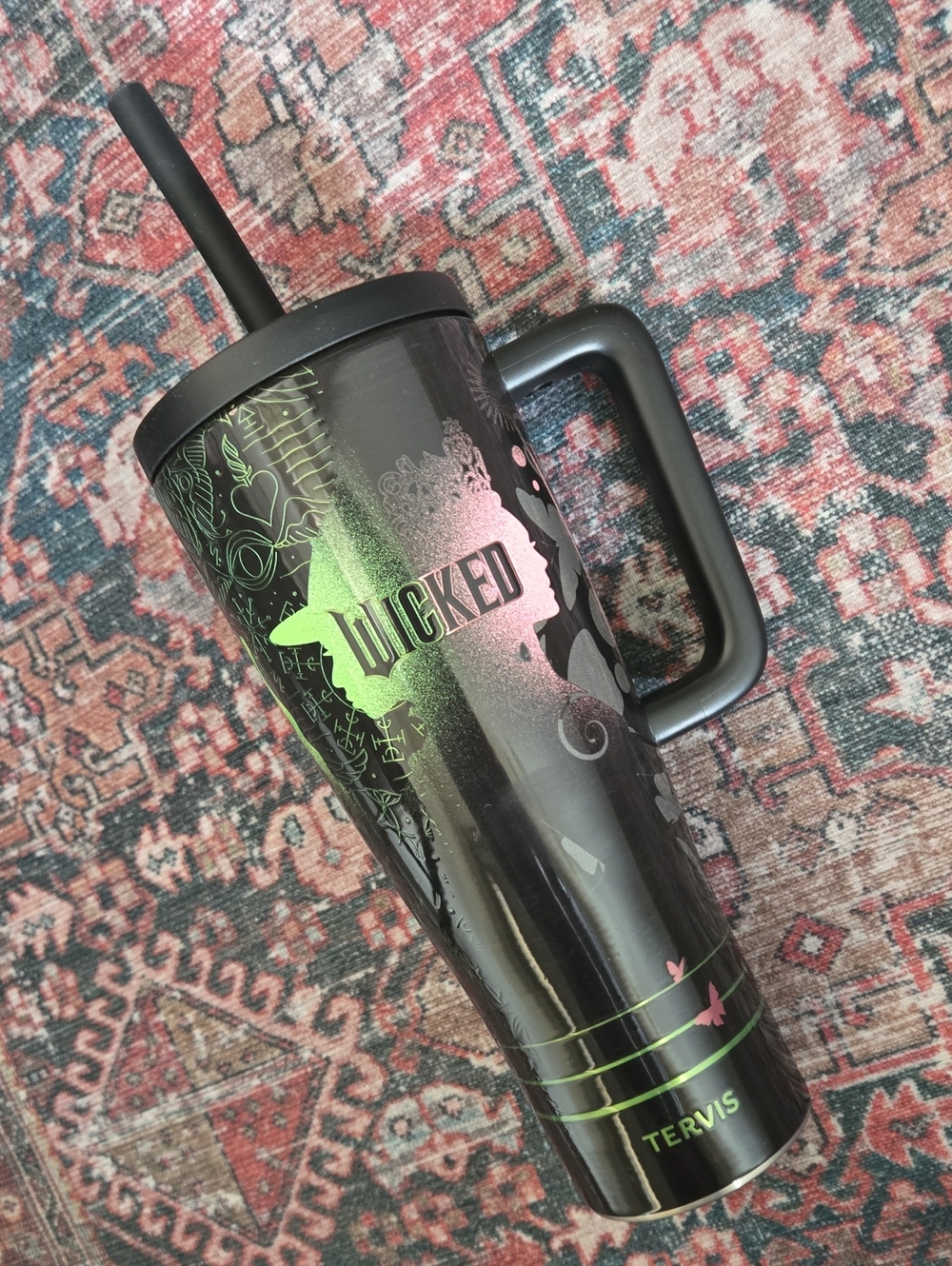 Tervis 40 oz Tumbler Straw Wicked For Good Black Green Pink NWOT